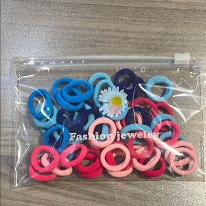 Colorful Hair Ties Set Pink and Blue 50 mini pieces NIP